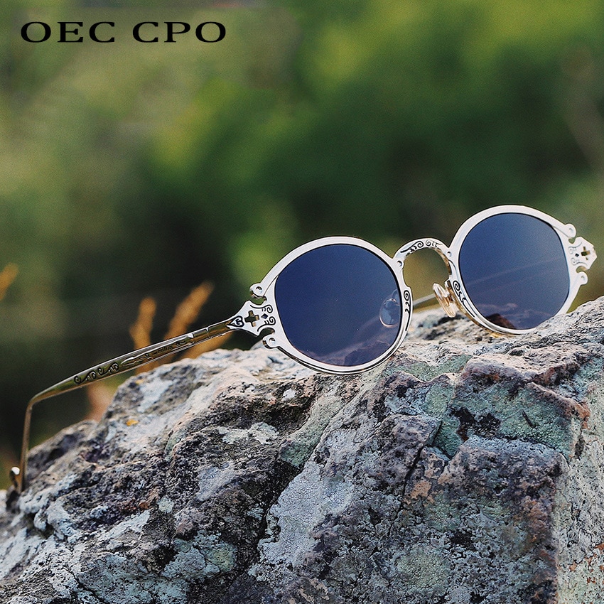 Cateye Straat Shoot Man Zonnebril Vrouwen Retro Steampunk Bril Gothic Ovale Metalen Frame Gesneden Zonnebril Gafas Sol Mujer