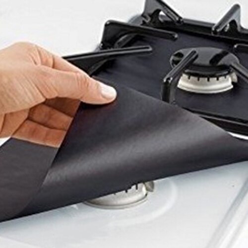 Tapis de Protection de cuisinière à gaz en PTFE noir, amovible, à feuille carrée, facile à nettoyer, 4 pièces