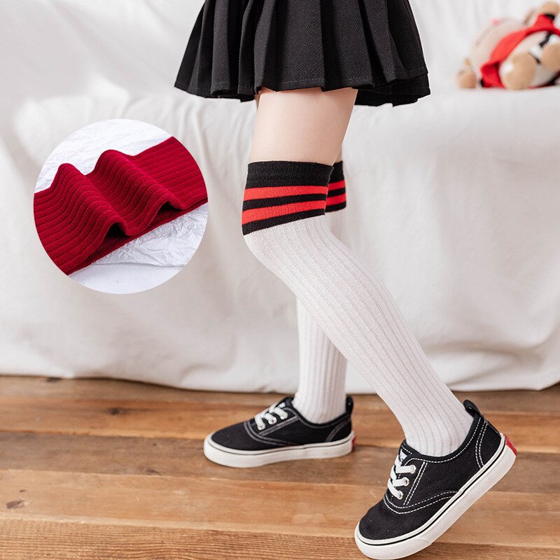 Baumwollsocken für freundlicher, lässige gestreifte schulsocken, kniehoch, aus weicher, atmungsaktiver baumwolle, für jungen und mädchen, lange socken über dem knie