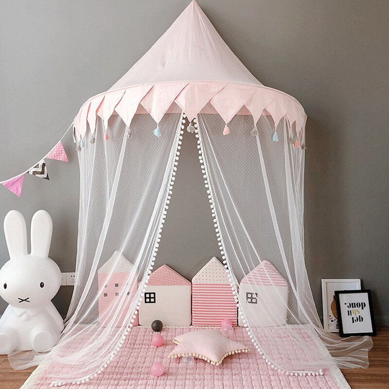 Roze babybedhemel voor kinderen, klamboe, leeshoekindeling, halve maan, spelhuis, bed, kasteel, tent, kamerdecoratie voor meisjes en jongens