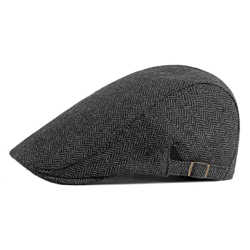 SHOWERSMILE Flat Cap Mens Beret Herringbone Irish Cap British Style Vintage Male Adjustable Black Gray Spring Autumn Cabbie Cap: black gray