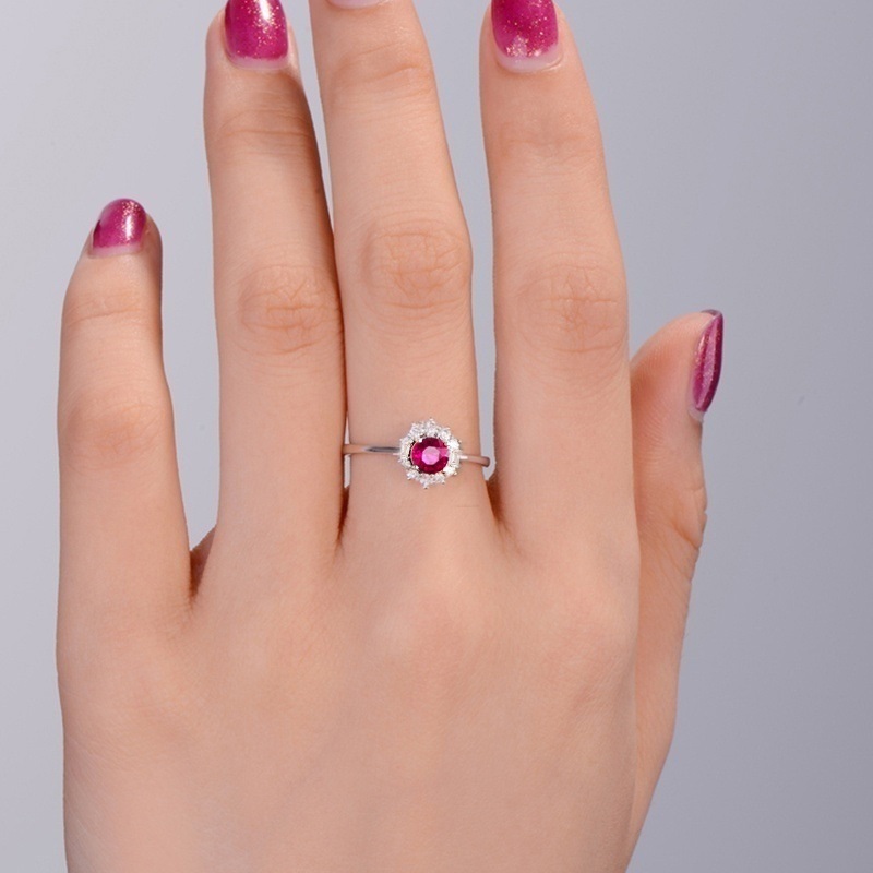 Anillos de piedra de circón rosa roja para mujer, Color plateado Vintage, anillo de compromiso de amor, joyería nupcial de lujo para boda