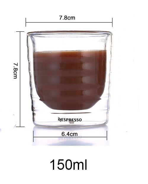 Taza de café Caneca de doble pared, tazas de té de vidrio, proteína de suero de leche, café Nespresso, expreso, 85ml, 150ml, 4 unids/set/juego: 150ml