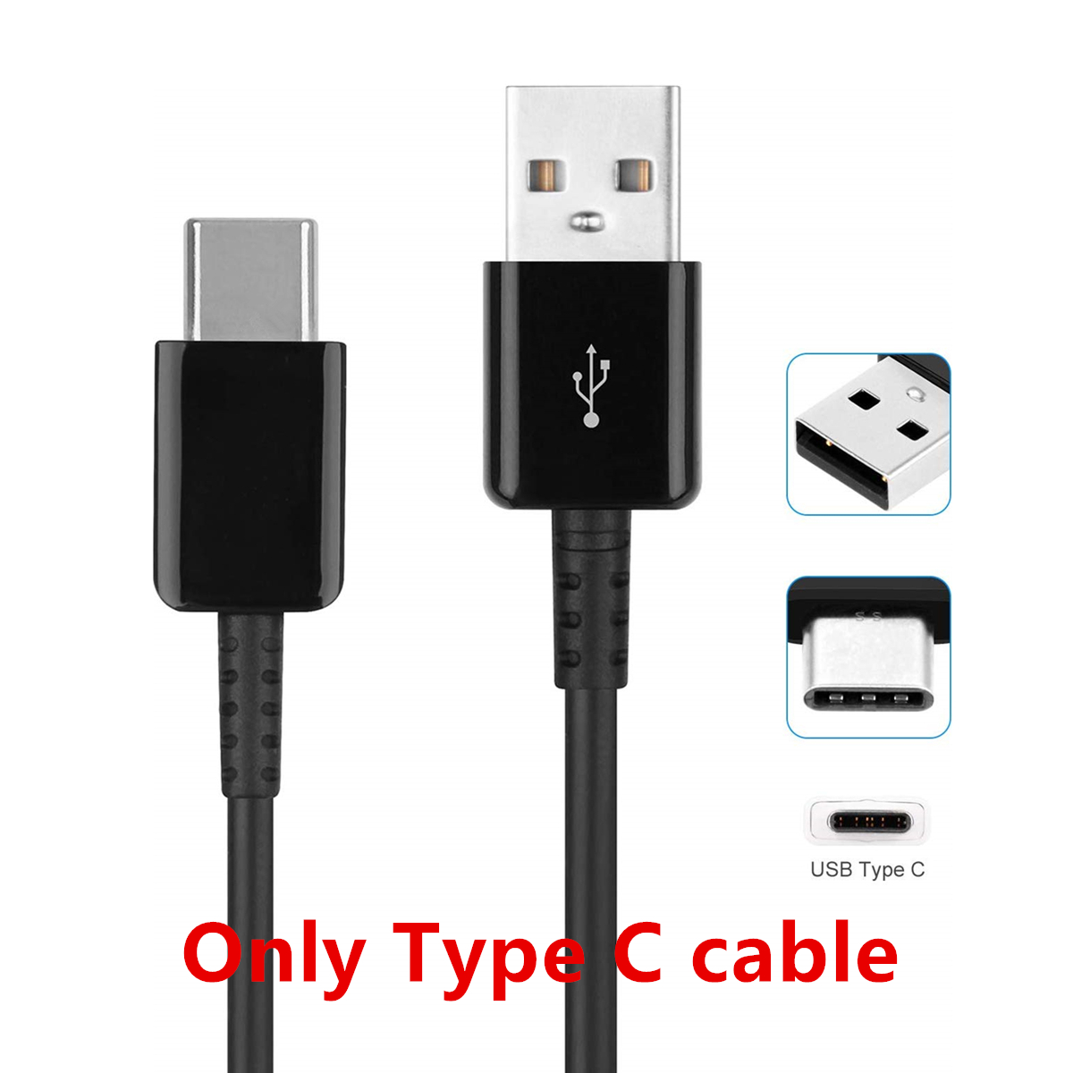 For Samsung galaxy S8 S9 S10 Plus A52 A51 A12 A52S A71 A32 A50 A22 5G 1M USB Type C Charge Cable Adaptive fast Charging adapter: only TYPE C cable