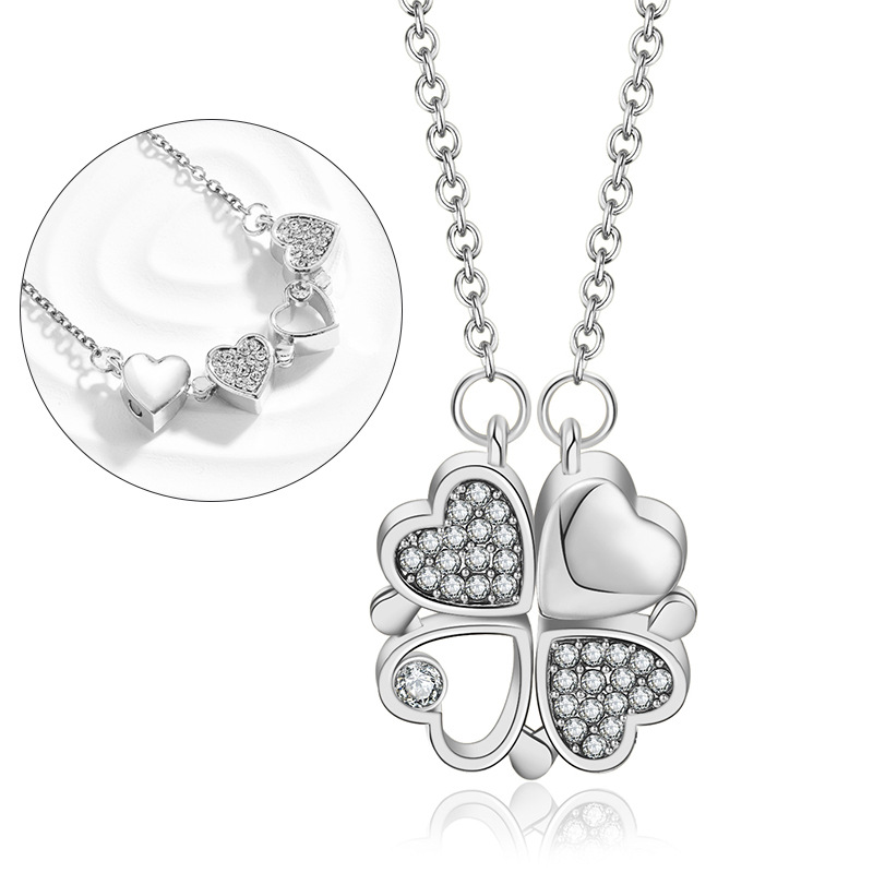 316L Aço Inoxidável Amor Colar Pingente Magnético para Mulheres Colar Trevo Em Forma De Coração Clover Colar Pingente Presente Da Jóia: Chapeamento de arma