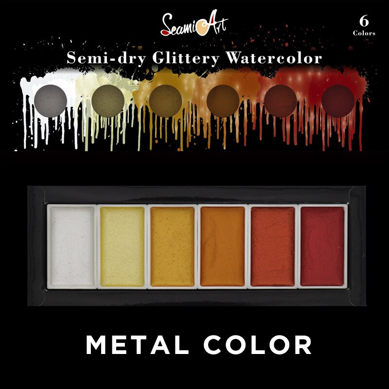 6 farver metallisk akvarel maleri sæt glitter kølige varme farver maling vandfarve pigment til kunstner tegning pan kunstforsyninger: 2