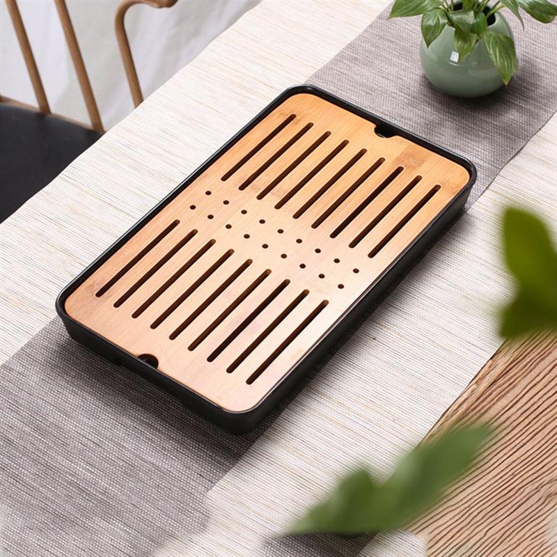 1Pc Double Layers Teacup Drain Plastic Tray Home Solid Wood Square Drain Tray