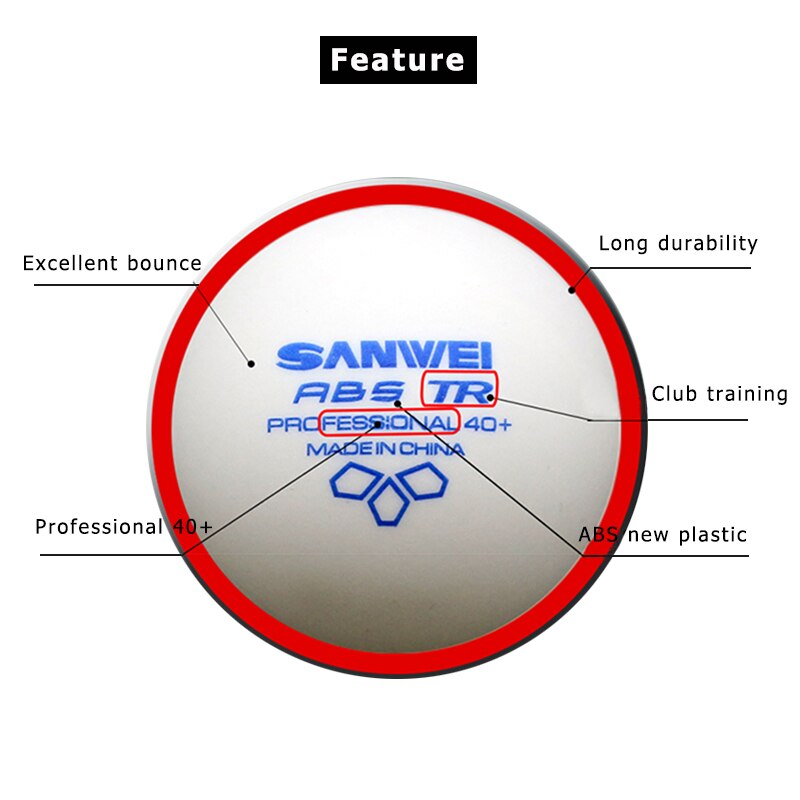 SANWEI ABS TR 3 Sterne Tischtennis Bälle 40 + Neue Material Kunststoff Weiß Klingeln Pong Bälle für Ausbildung 100 stücke