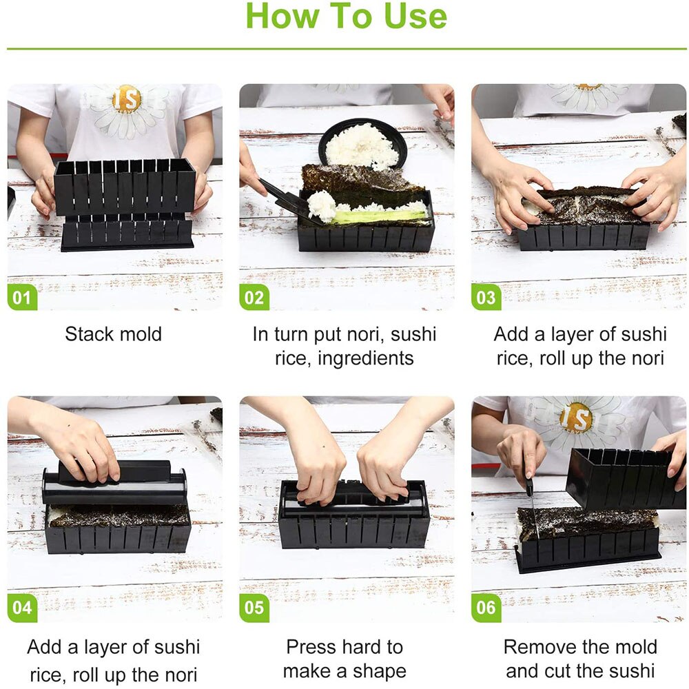 Sushi Maken Kit Voor Beginners 10 Stuks Plastic Sushi Maker Tool Compleet Met 8 Sushi Rijst Roll Mold Vormen Vork spatel Diy