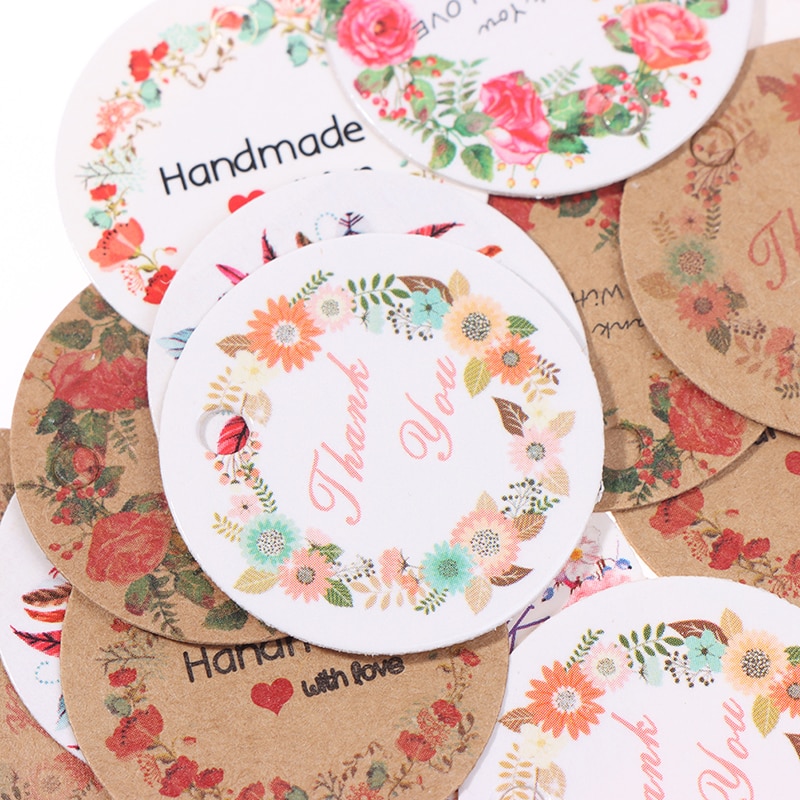 100 Stks/partij Cirkel Vorm Kraftpapier Label Label Handgemaakte Sieraden Charms Tag Diy Voedsel Label Trouwbedankjes Decorating tag