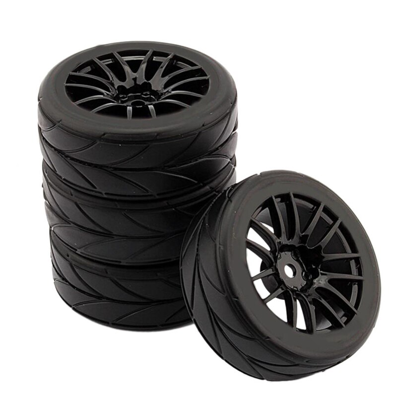 4Pcs 1/10 Rubber Tire Rc Racing Car Tires On Road Wheel Rim Fit For Hsp Hpi 9068-6081 Rc Car Part