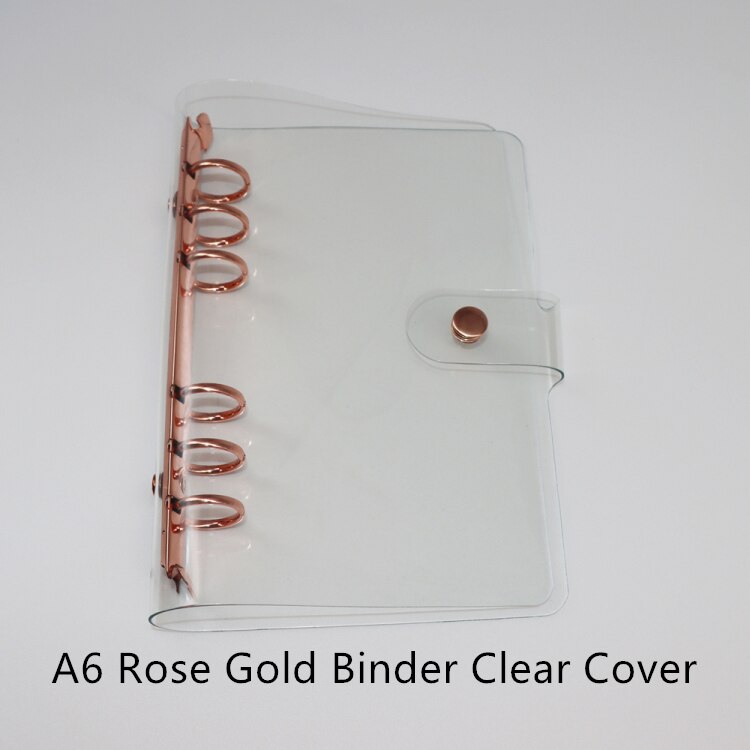 A5 A6 Glitter Binder Cover Soft Clear PVC Notebook Rose Gold Round Ring Protector with Snap Closure DIY Journal Planner Cover: A6 Clear Rose Gold