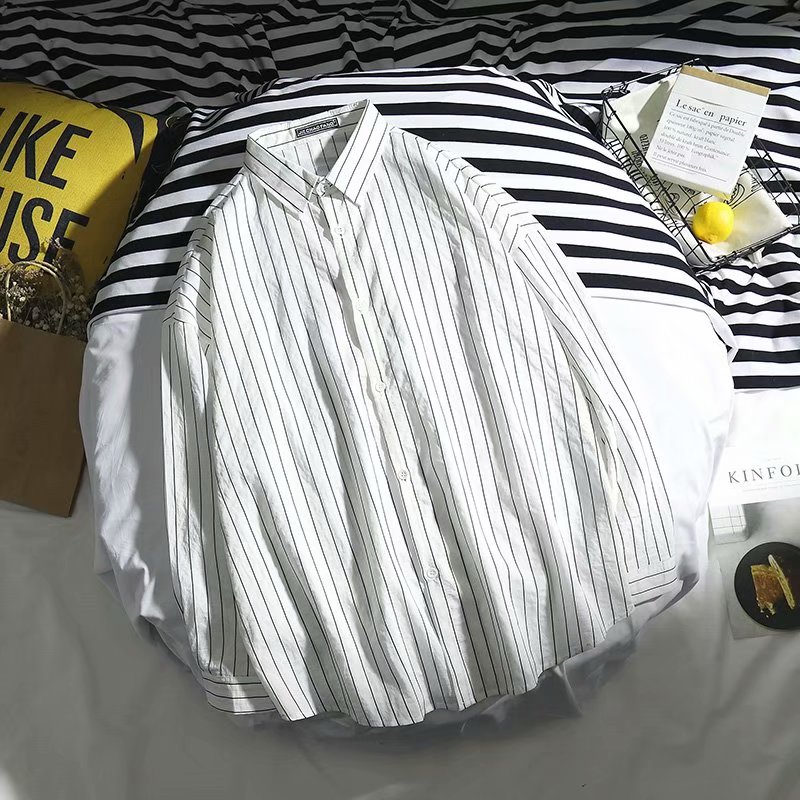 Svart skjorte herre lange ermer enkel pluss størrelse stripete harajuku klær herre skjorter street wear casual koreansk stil topp