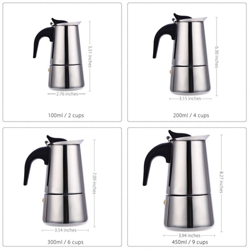 Stainless Steel Moka Coffee Pot Espresso Percolator Portable Coffee Maker Pot Percolator Drink Tool Cafetiere Latte Stovetop