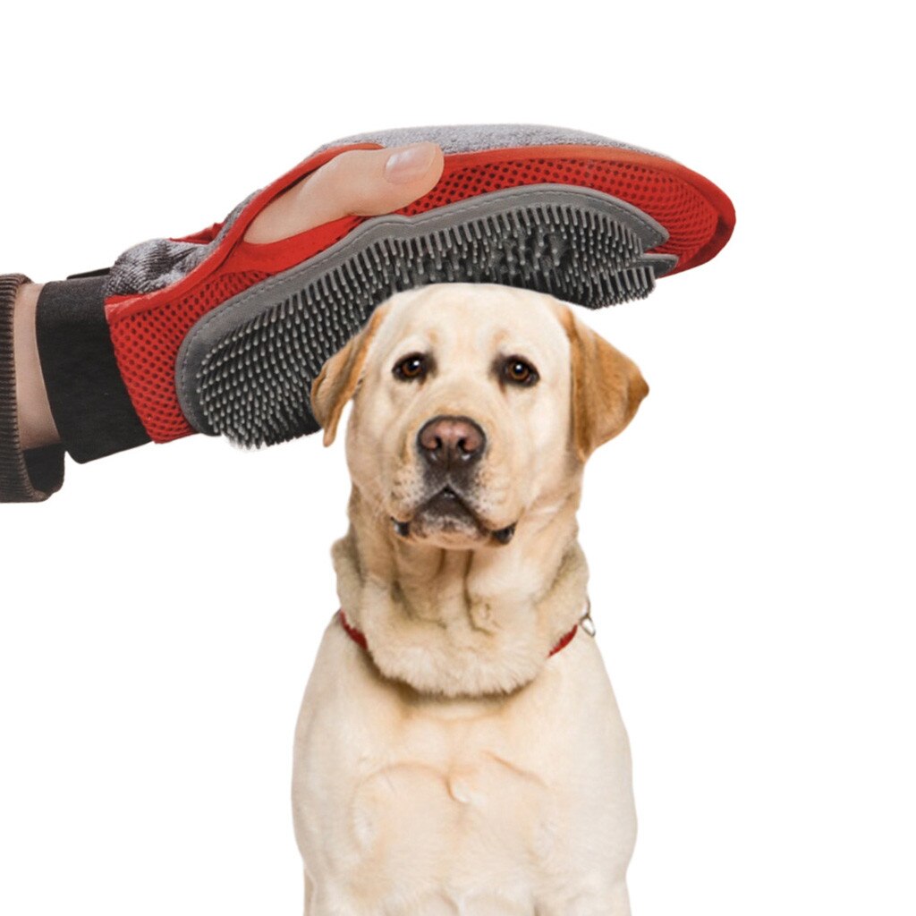Gant chat rouge chien chats bain brosse peigne cheveux Double face gant animal chiot cheveux toilettage Massage Gomas De Perro Pelo 19June18 P30