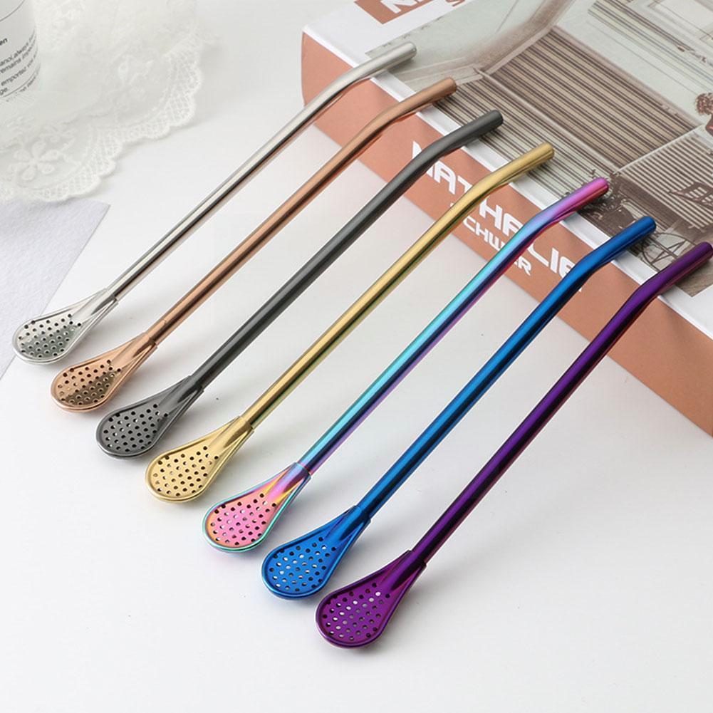 1pcs Metal Straw Steel Drinking Tea Yerba Mate Straw Gourd Filter Pipette Bombilla Filter Pro Spoon O2U3