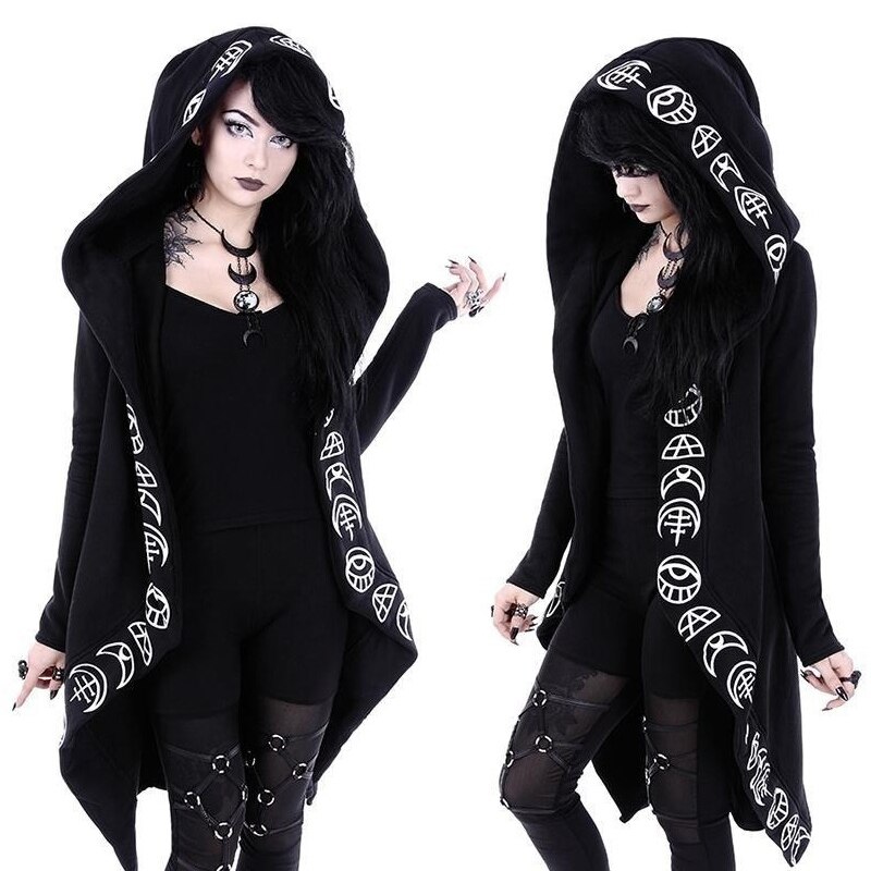 Gothic Hoodie Met Metalen Ringen En Decoratieve Rits