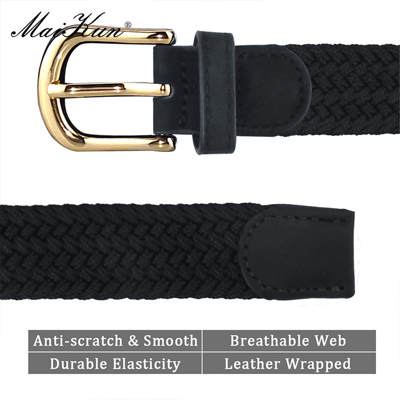MaiKun Canvas Braided Belts for Women Adjustable Big Size Metal Pin Buckle Elastic Waistband Casual Style
