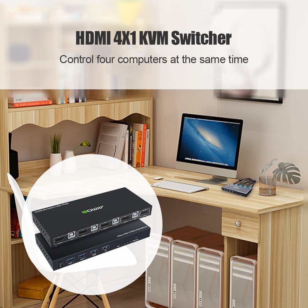Practical HDMI KVM Switch Durable Multi-functional 4 Port 4K USB Switcher Splitter Box for Sharing Monitor Printer