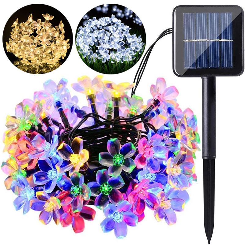 Solar Cherry Blossom Lights Solar / Battery String Light Waterdicht Tuin Fairy Strings Bruiloft Kerstdecoratie