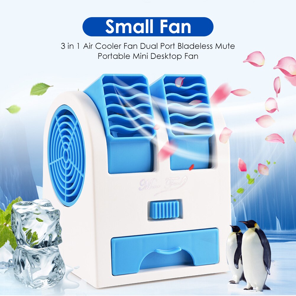 3 In 1 Air Cooler Fan Dual Port Bladeless Mute Fan Draagbare Mini Luchtkoeler Luchtbevochtiger Luchtreiniger Draagbare Voor Thuis room Office
