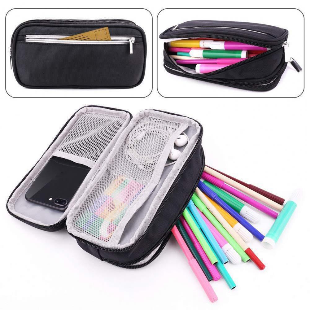 Pen Bag Waterproof Easy to Grasp Canvas Three-layer Pencil Case for School
