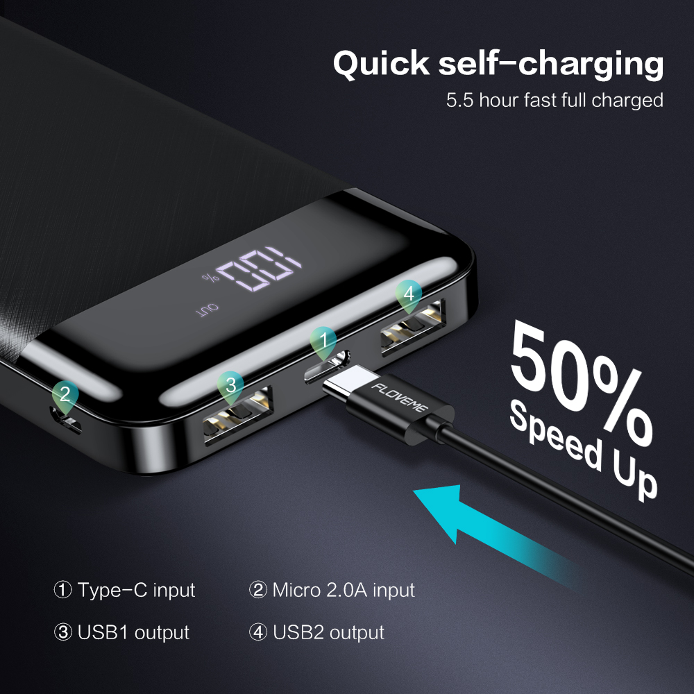 FLOVEME 10000mAh Power Bank LED Display Dual USB Mi PowerBank External Battery Pack Portable Charger Poverbank For iPhone Xiaomi