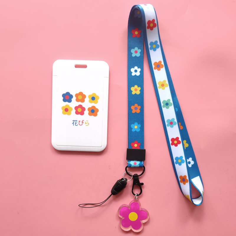 Porte-cartes à fleur mignon, Japon et Corée du Sud, ensemble de cartes rouges net, porte-cartes d'identité, accessoires suspendus, lanière de chaîne continent, bricolage: Bleu marine