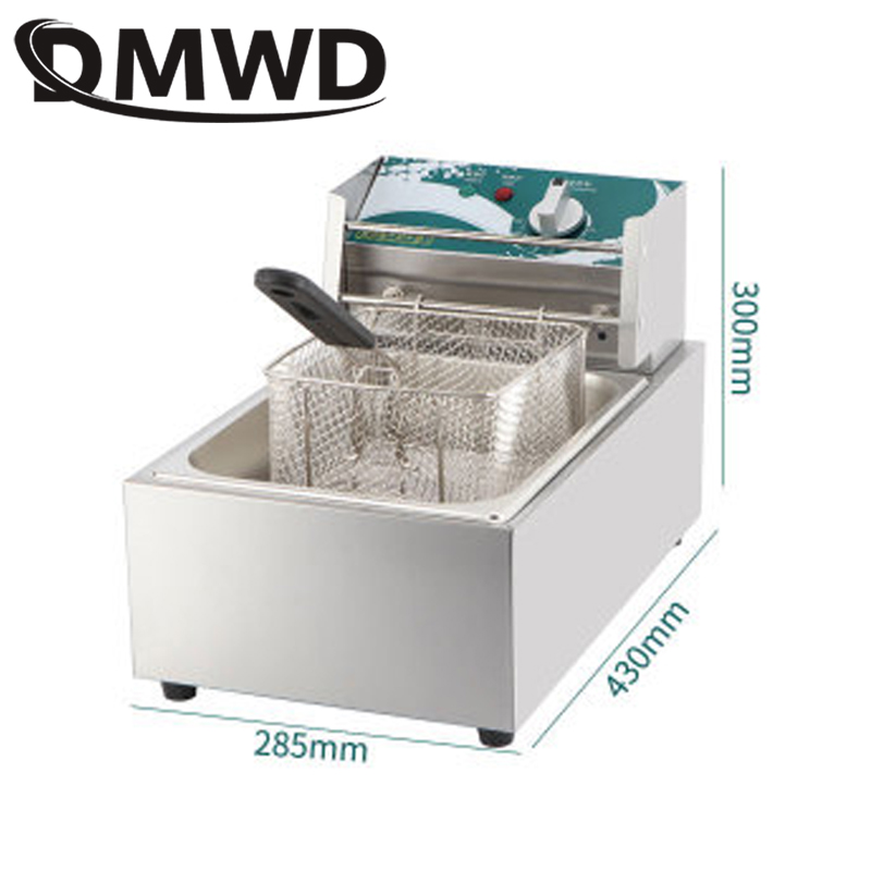 DMWD Electric Deep Fryer Stainless Steel Commercial Electric Fryer Household Chips Frying Pan French Fries Making Machine 10L EU