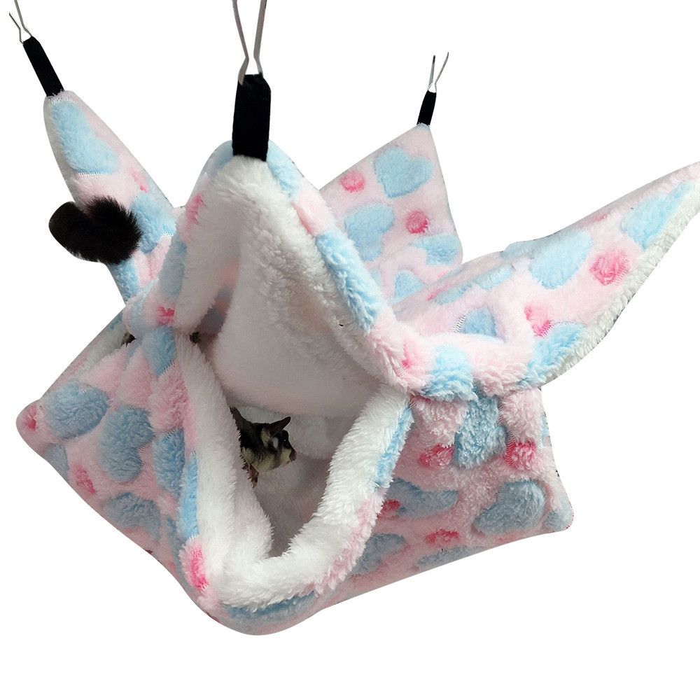 Small Pet Hammock Hanging Beds Hamster Cage Ferret Rat Squirrel Beds Comfortable Double-layer Plush Cotton Nest Pet Sleeping Bag: Love pink / L