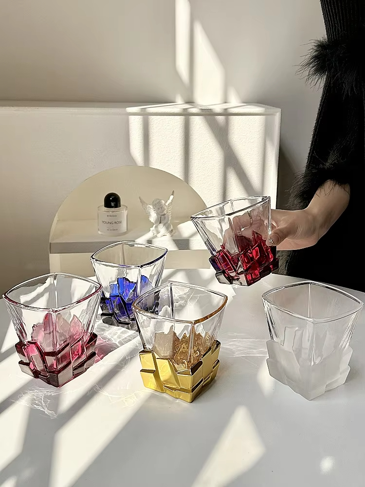 Space Gold Ice Cube Cup Artistic Sense Wine Glass Light Luxury Glass High-end Water Cup Whiskey Cup Juice Drink Cup
