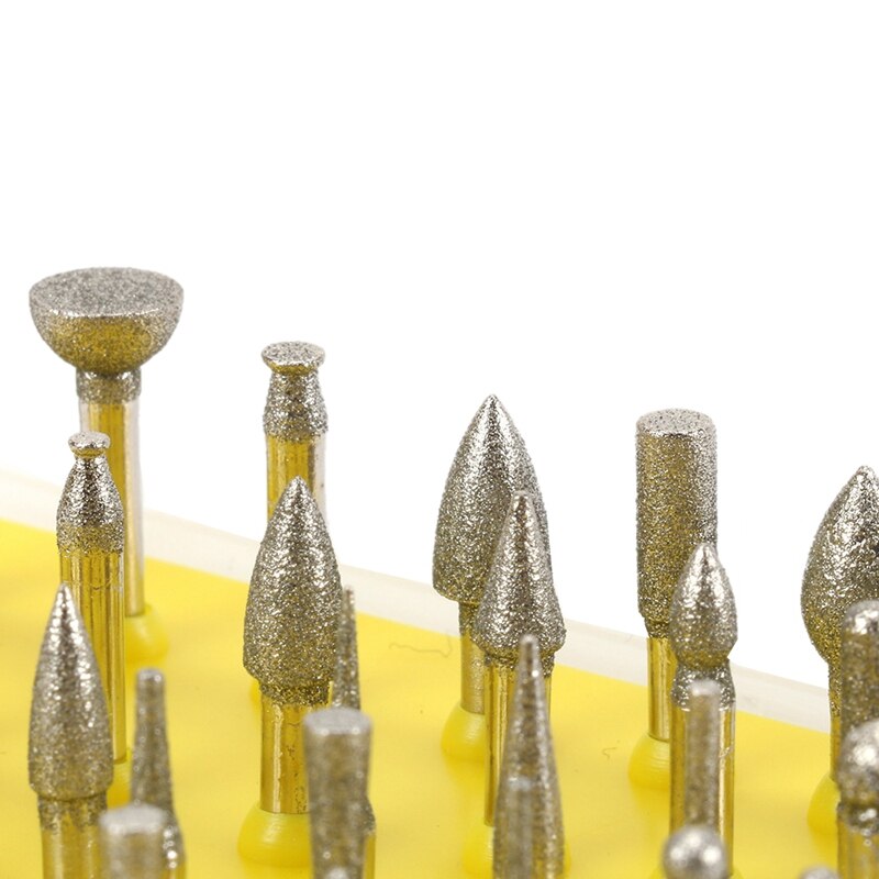 50Pcs Diamond Coated Grinding Grinder Head Rotary Diamond Burrs For Metalworking Stone Ceramic Glass Carbide Carving Tool