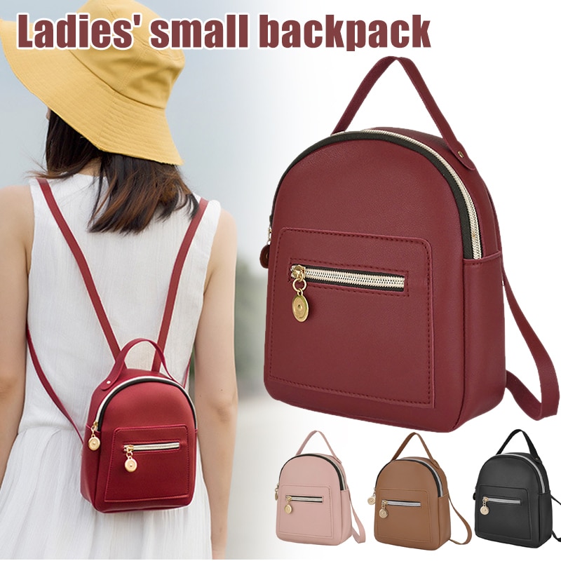Women Backpack Bag Zipper Large Capacity PU Leather for Travel Mobile Phone