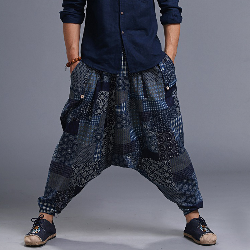 Mænd mandlig hip hop baggy cross bukser harembukser print mønster elastisk talje ankel løs længde bukser afslappet cool