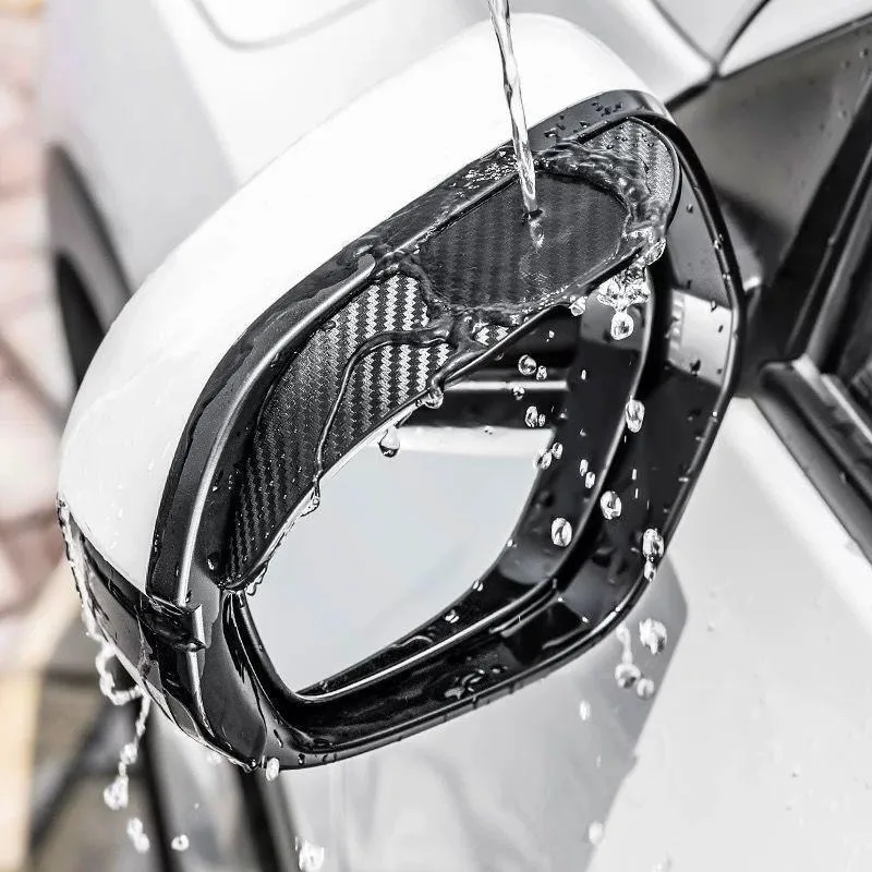 2 pçs espelho retrovisor do carro chuva sobrancelha viseira de fibra carbono vista traseira viseira sol lâminas à prova chuva adesivo decoração do carro acessórios