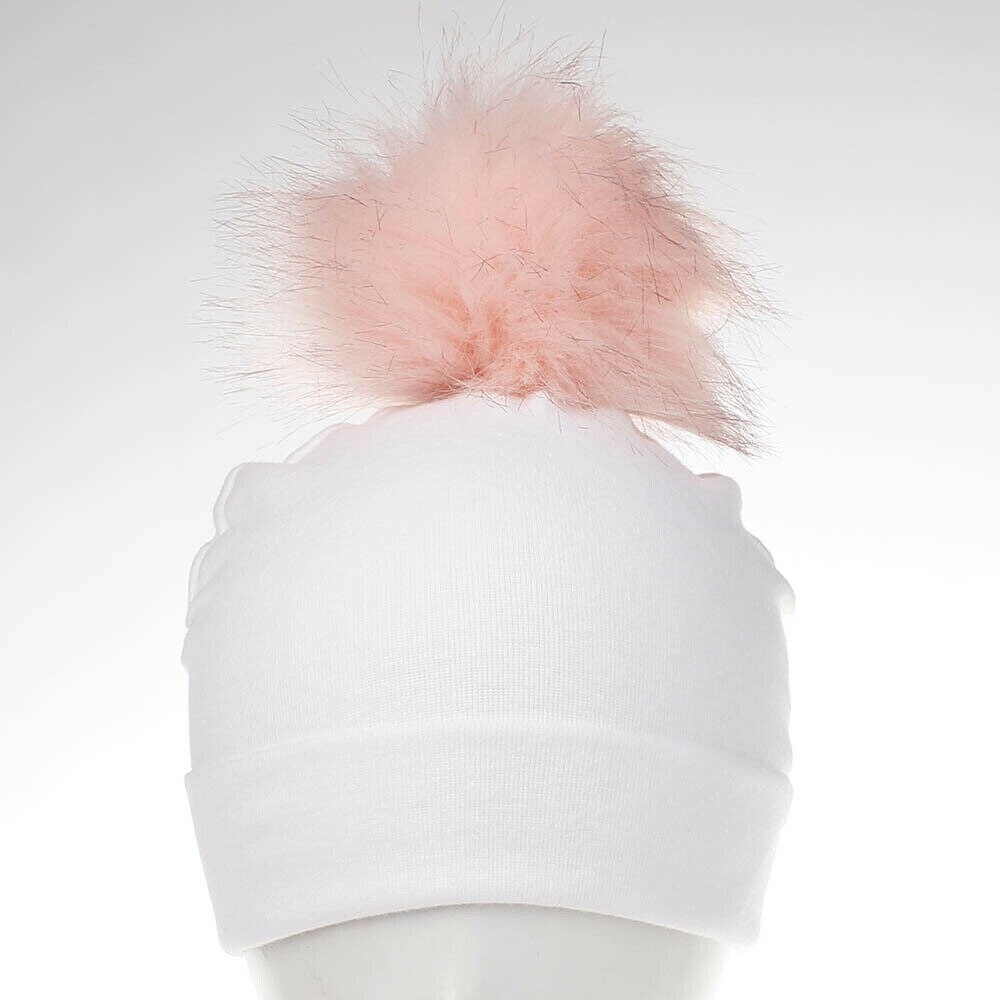 Babyaccessoires peutermeisje en -jongen baby baby winter warm gehaakt brei muts muts zacht effen muts pluizige pompon bal: Wit roze