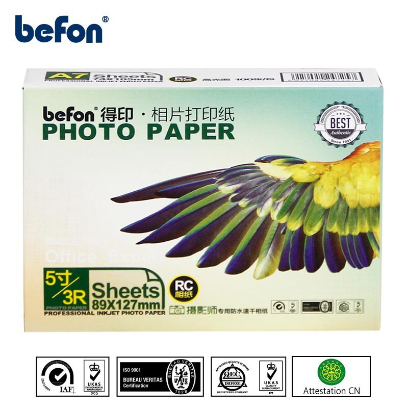 Befon 3R – papier Photo à jet d&#39;encre, 5 pouces, 100 feuilles de papier d&#39;impression à haute brillance, papier photographique étanche 260gsm, 3.5x5 pouces