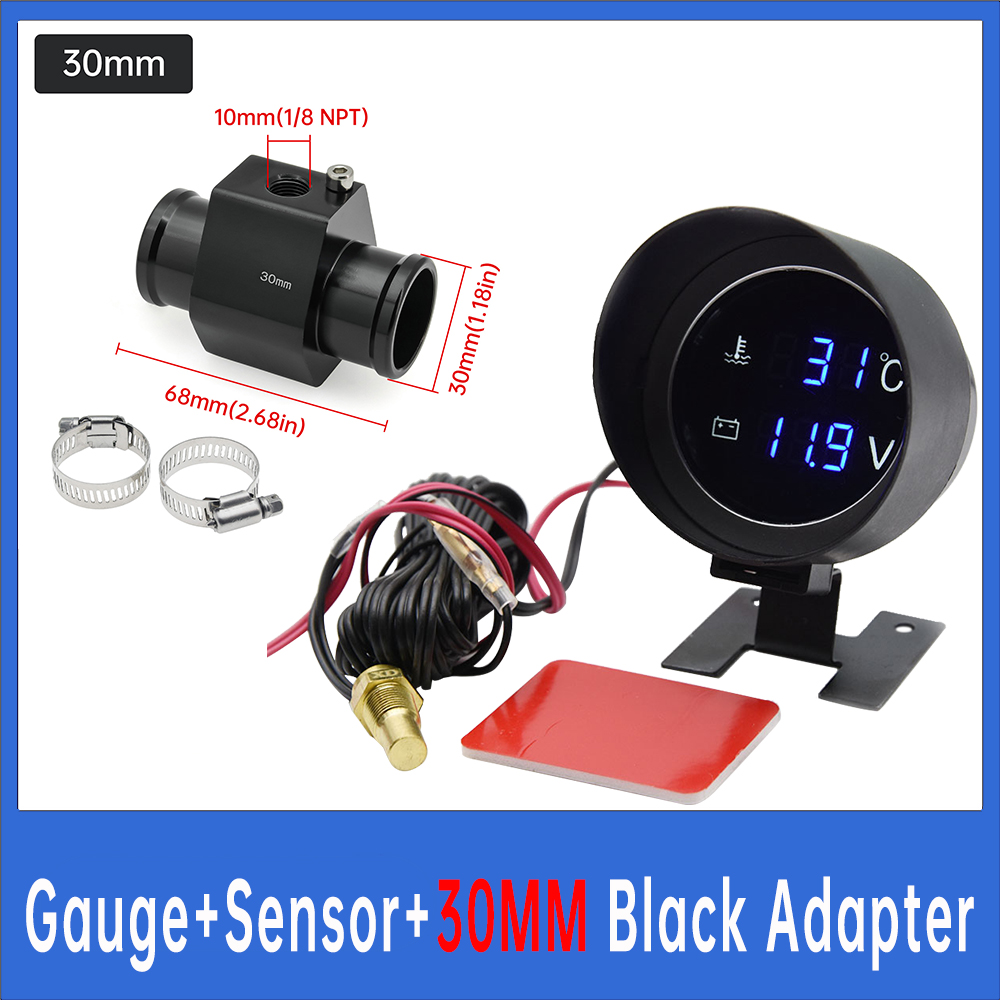 Car Water Temperature Gauge + Voltmeter With Water Temperature Sensor 2 in 1 LCD Car Digital Horizontal 12v 24v Accessories: WHITE