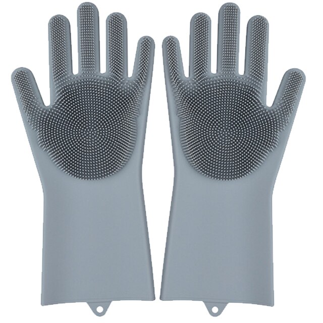 2pcs Silicone Cleaning Gloves Multifunction Magic Silicone Dish Washing Gloves For Kitchen Household Silicone Washing: Gray