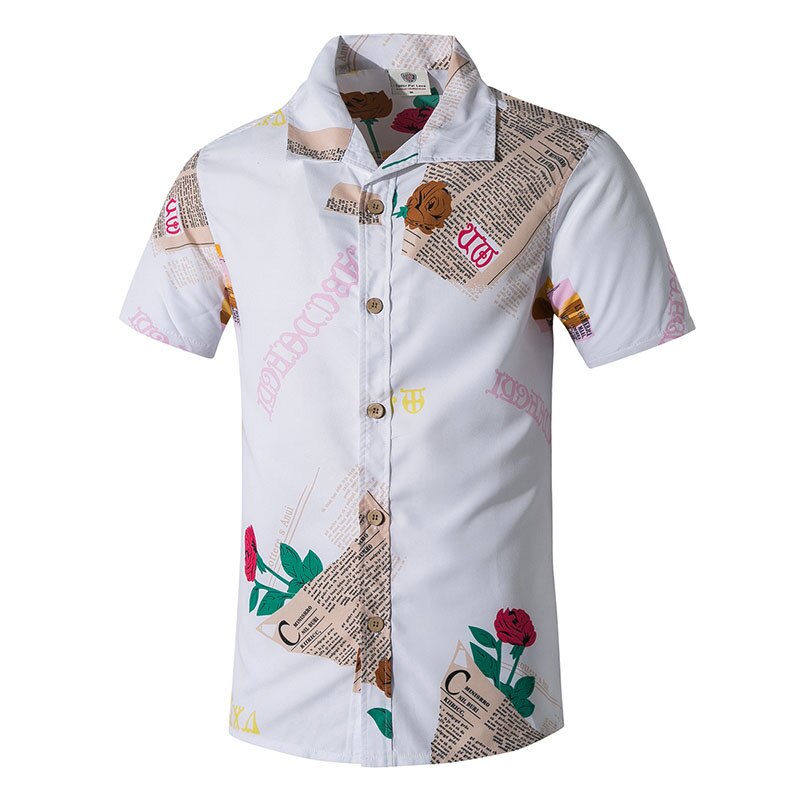 Summer Men's Hawaii Beach Shirt Casual Printed Short Sleeve Shirts Plus Asian M-4XL: White / M