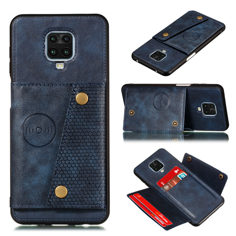 Luxury Leather Wallet Case For Xiaomi Redmi Note 9S Car Magmetic Holder Flip Card Slot Case for Remdi Note 9 Pro Max Back Cover: Cotton Fabric / Brown