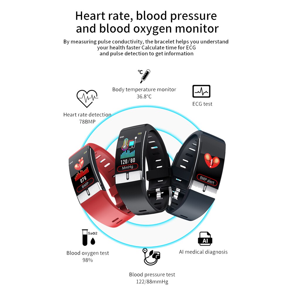 Smartwatch heren  e66 lichaamstemperatuur ecg ppg waterdichte sportarmband bloedzuurstof hartslag smartwatch voor ios android
