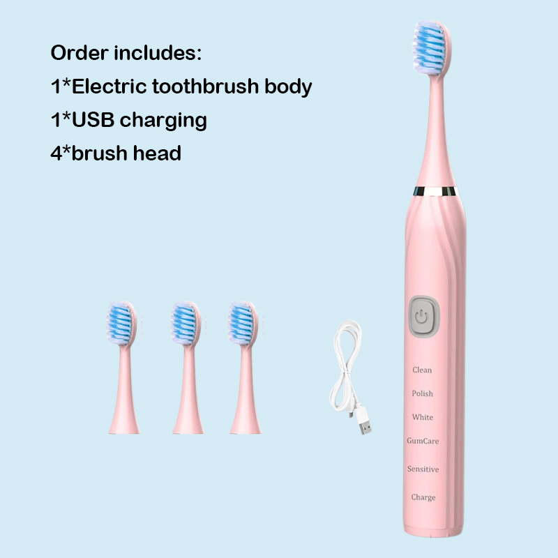Cepillo de dientes eléctrico, vibrador ultrasónico, blanqueamiento dental, carga rápida por USB, cepillo de dientes sónico recargable, resistente al agua IPX7: Naranja
