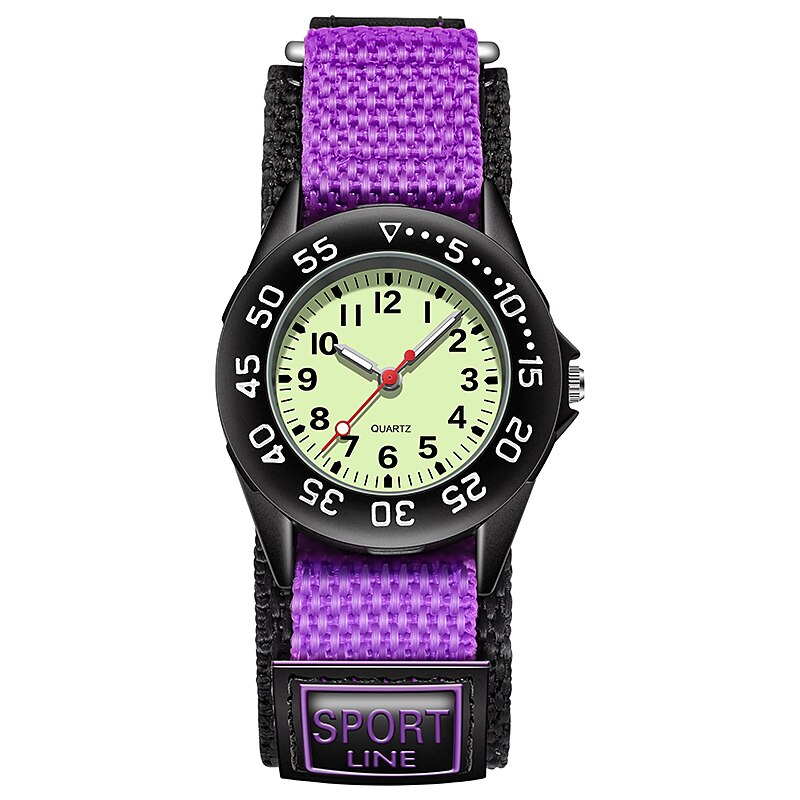 Lunette rotative de 31mm, cadran lumineux, sangles en Velco NATO, mouvement à Quartz, pour enfants: Purple