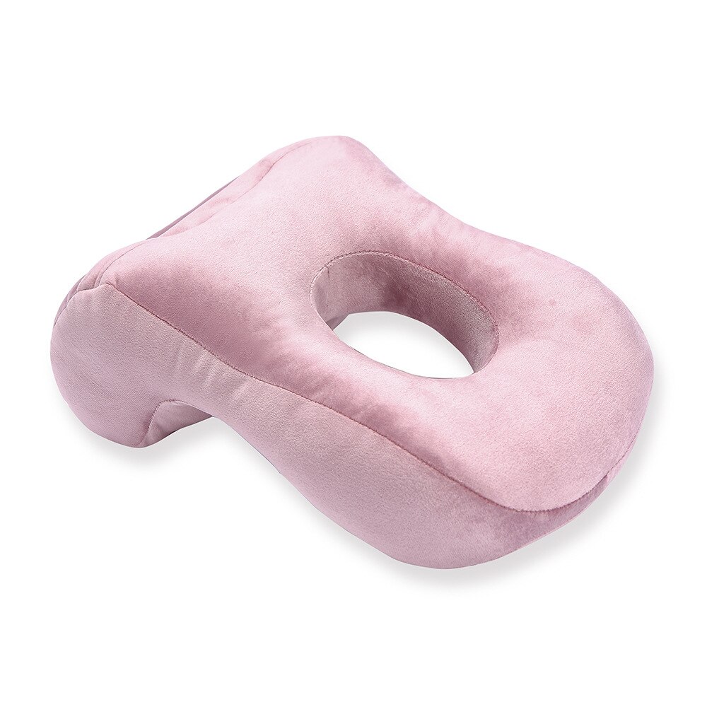 Solid Colors Velvet Nap Pillow Multi-function Hollowed-out Office Portable Cozy Sleeping Pillows For Adult Student Home Travel: Pink