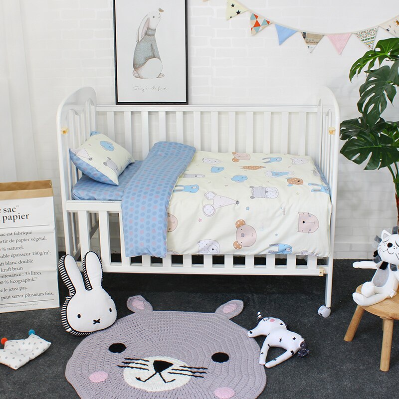 3 stuks Set Baby Beddengoed Set Puur Katoen Flamingo Grey Cloud Patroon Wieg Kit Inclusief Kussensloop Dekbedovertrek Cot Platte vel