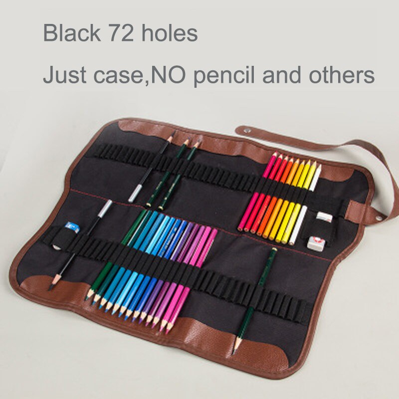 Kit de dibujo portátil, estuche para lápices, material escolar, oficina, bolsa enrollable para bolígrafos de lona, estuche para lápices y cortinas, suministros de arte: Black 72 holes case