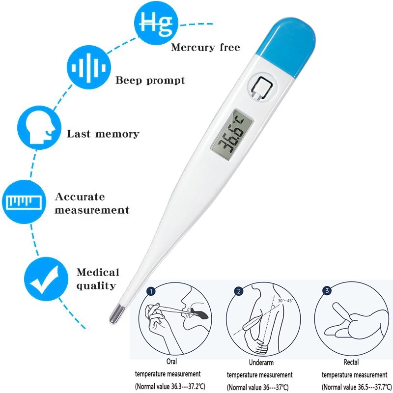 Digitale Elektronische Thermometer Met Clear Led Digitale Lcd Display Waterdicht Thuis Kinderen Thermometers Orale Thermometer