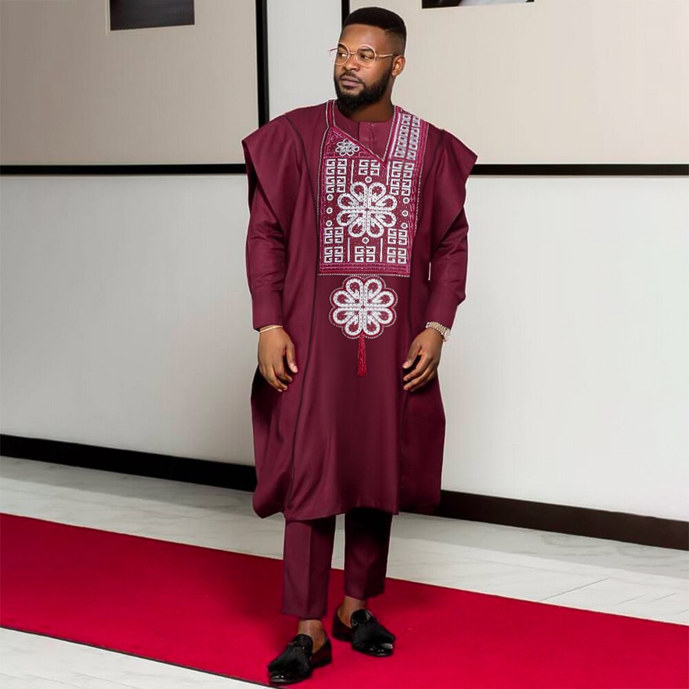 H &amp; D Ankara Dashiki Agbada para hombres, traje tradicional africano, bata, camisa, pantalones, conjunto de 3 piezas, atuendo Formal de manga larga, ropa de de boda