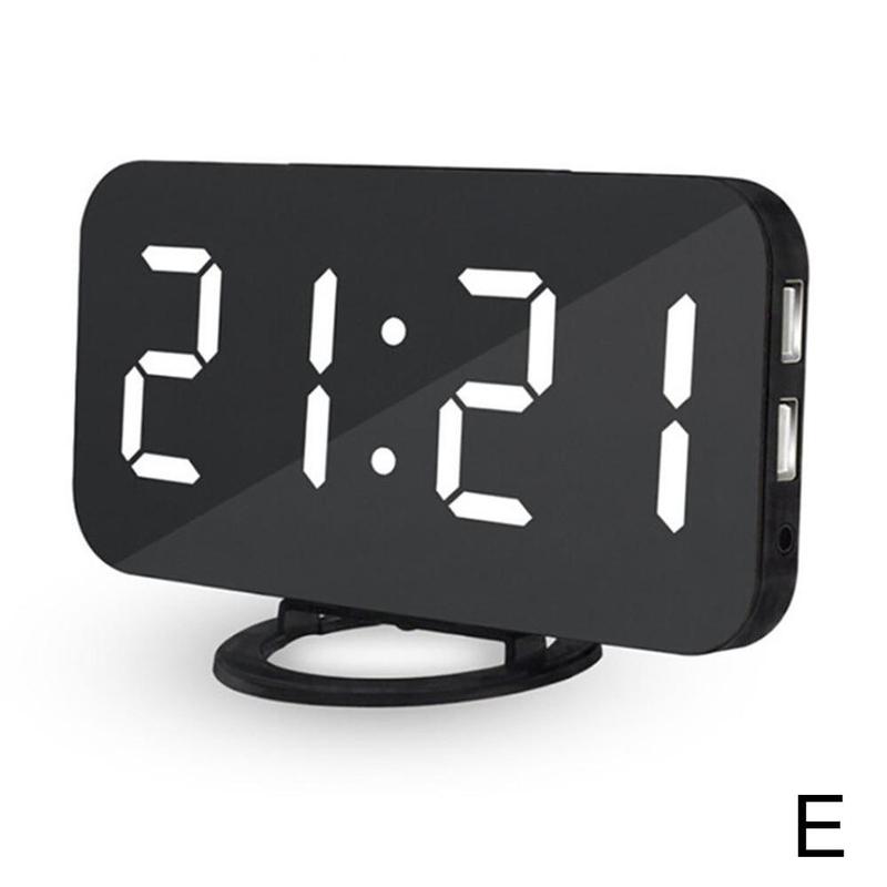 Reloj despertador Digital LED para móvil, espejo con pantalla Led nocturna, 2 puertos de carga USB para iphone, herramienta de teléfono Android, 1 unidad: E